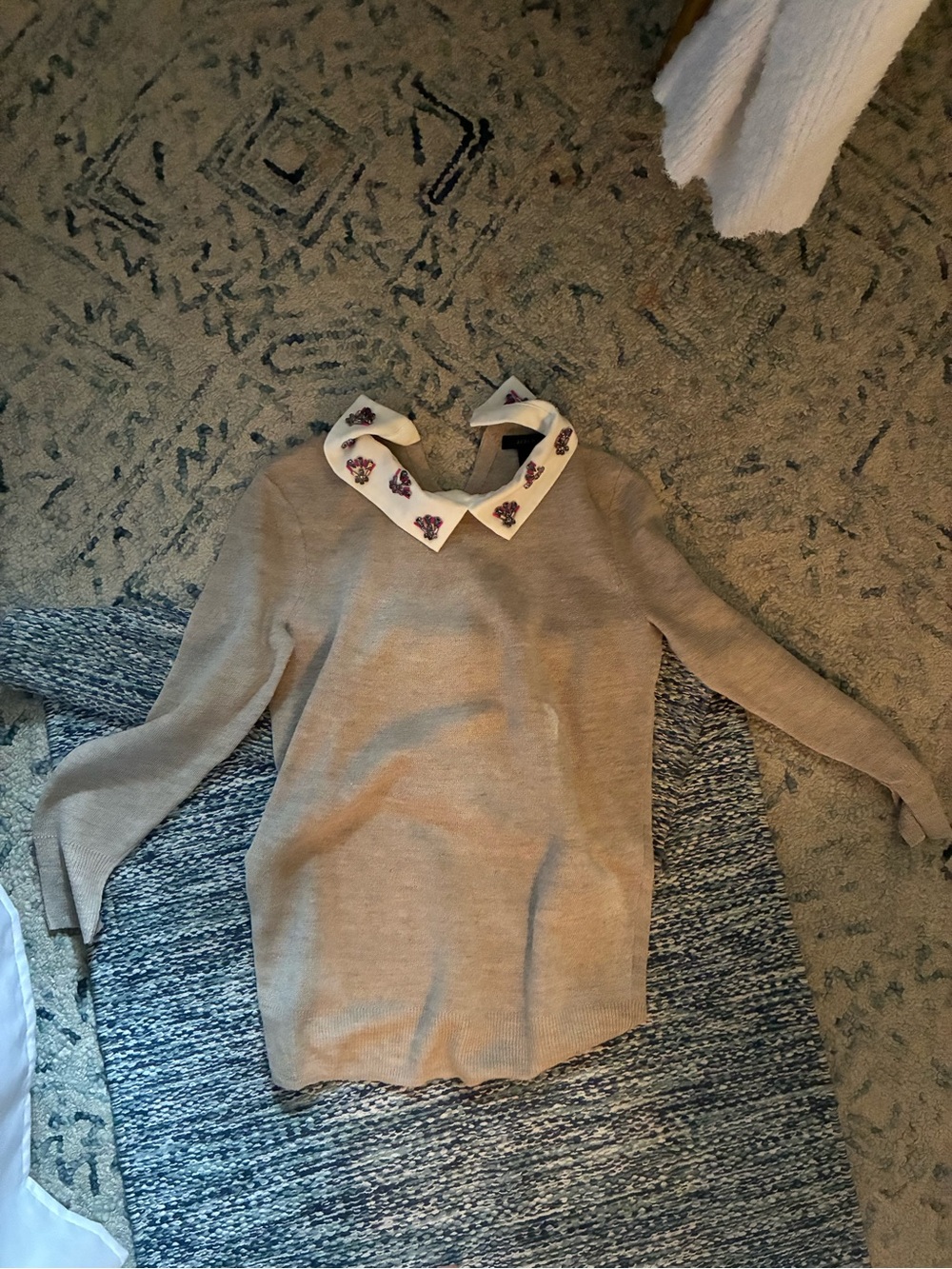 J. Crew Beige Sweater with Embellished White Collar